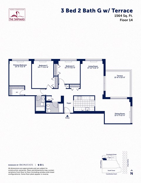 Floor plan for 3 beds, 2 baths, 1506 sqft